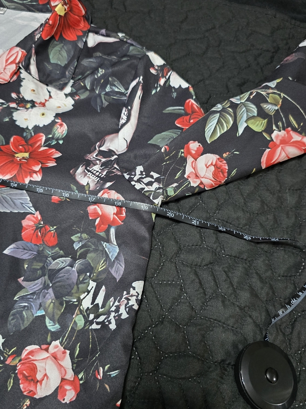 Black Floral Skull Button-Up Shirt - Picture 6 of 7
